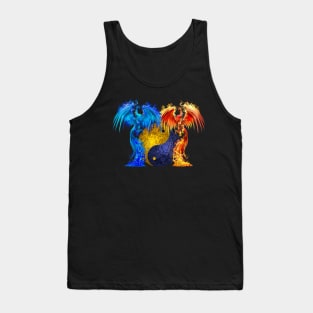 Fantasy Fire And Ice Phoenix Yellow Blue Yin Yang Tank Top